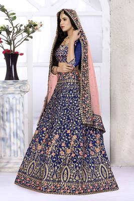 Blue embroidered silk semi stitched lehenga with dupatta 2