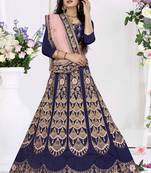 Blue embroidered silk semi stitched lehenga with dupatta