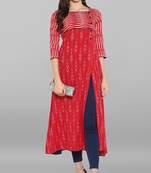 Janasya Red printed cotton kurta