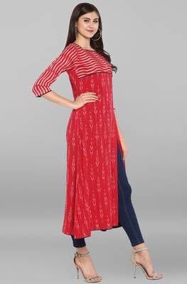 Janasya Red printed cotton kurta 4
