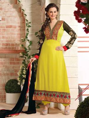 Light Yellow Designer Straight Suit 1