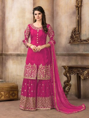 Pink Designer Embroidery Work Sharara 