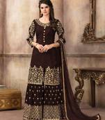 Dark Brown Designer Embroidery Work Sharara Suit