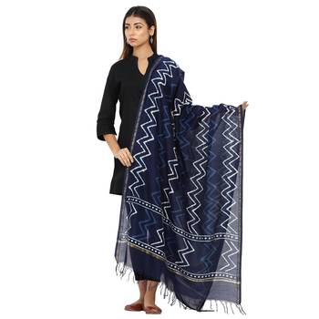 Blue Cotton Indigo Print Dupatta 1