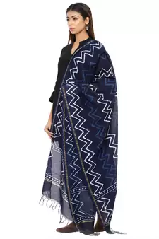 Blue Cotton Indigo Print Dupatta
