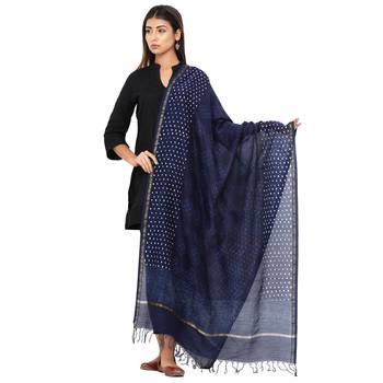 Blue Cotton Indigo Print Dupatta 1