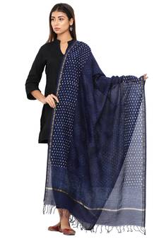 Blue Cotton Indigo Print Dupatta