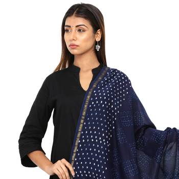 Blue Cotton Indigo Print Dupatta 3