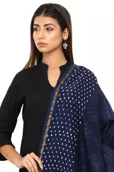 Blue Cotton Indigo Print Dupatta