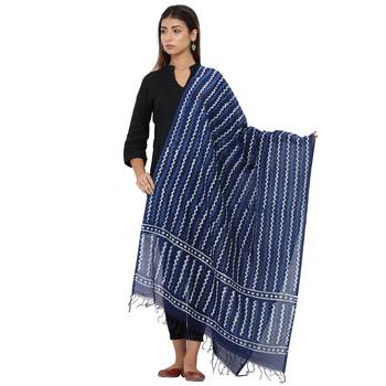 Blue Cotton Indigo Print Dupatta 1