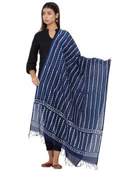 Blue Cotton Indigo Print Dupatta