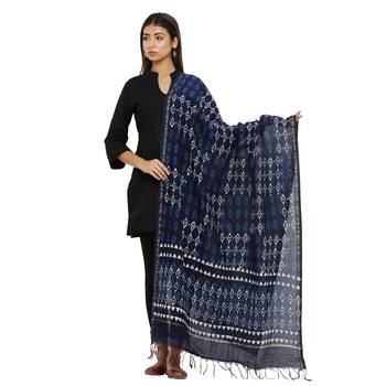 Blue Cotton Indigo Print Dupatta 1