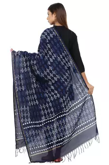 Blue Cotton Indigo Print Dupatta