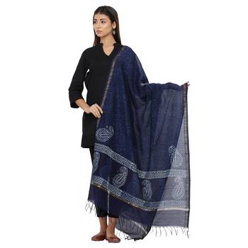 Blue Cotton Indigo Print Dupatta 1