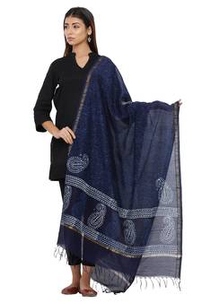 Blue Cotton Indigo Print Dupatta