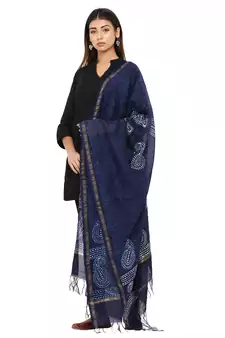 Blue Cotton Indigo Print Dupatta