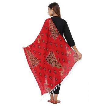 Red Cotton Block print Dupatta 2