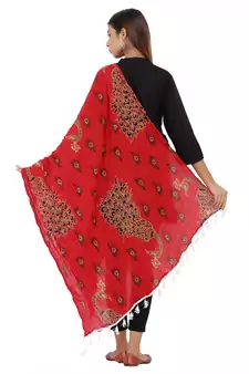 Red Cotton Block print Dupatta