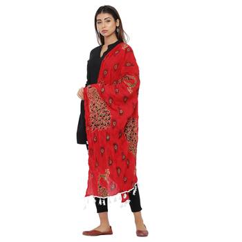 Red Cotton Block print Dupatta 3
