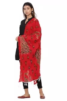 Red Cotton Block print Dupatta