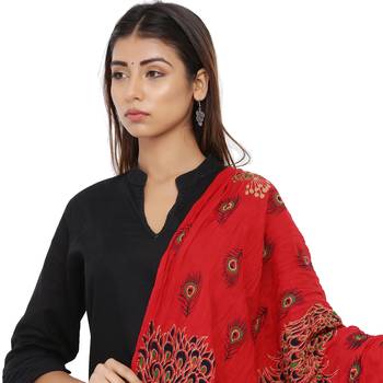 Red Cotton Block print Dupatta 4