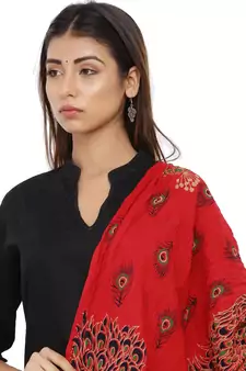 Red Cotton Block print Dupatta