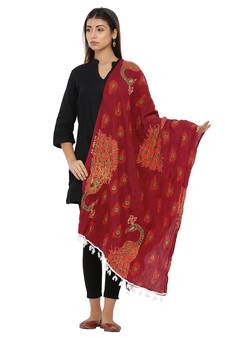 Maroon Cotton Block print Dupatta