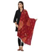 Maroon Cotton Block print Dupatta