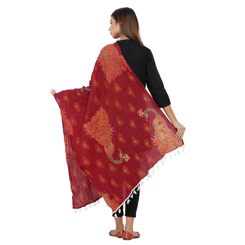 Maroon Cotton Block print Dupatta