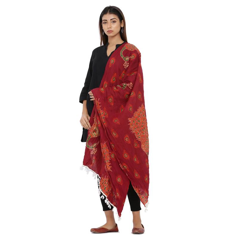 Maroon Cotton Block print Dupatta