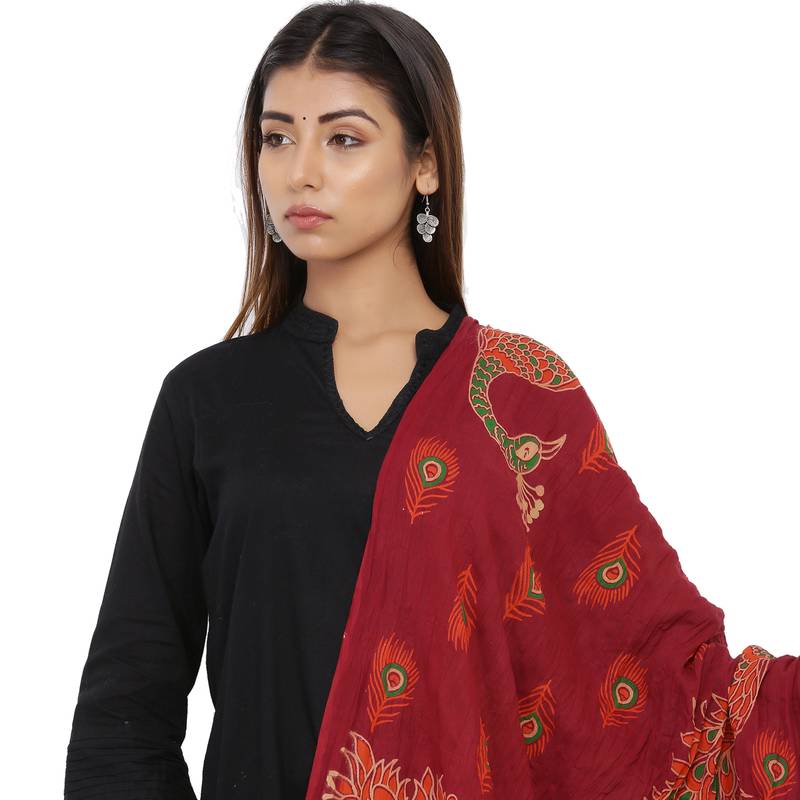 Maroon Cotton Block print Dupatta