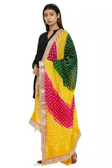 Multicolor Art Silk Bandhej Dupatta