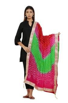 Multicolor Art Silk Bandhej Dupatta