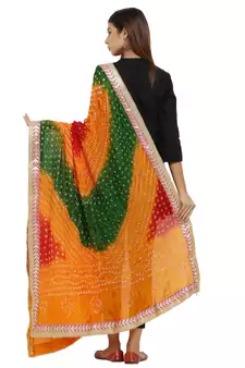 Multicolor Art Silk Bandhej Dupatta