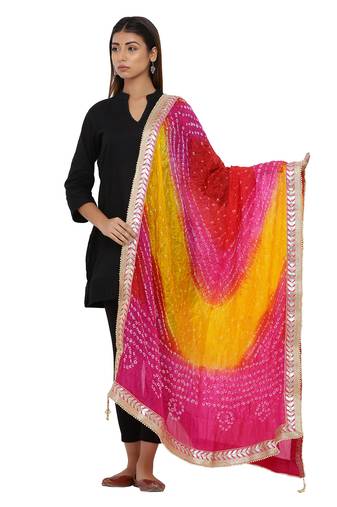 Multicolor Art Silk Bandhej Dupatta