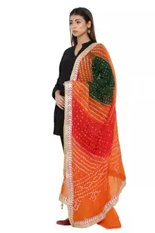 Multicolor Art Silk Bandhej Dupatta