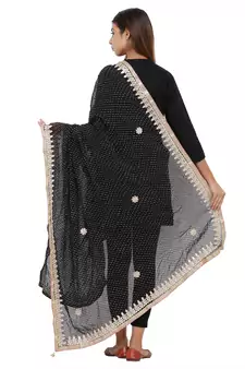 Black Poly Chiffon Gota Patti Work Dupatta