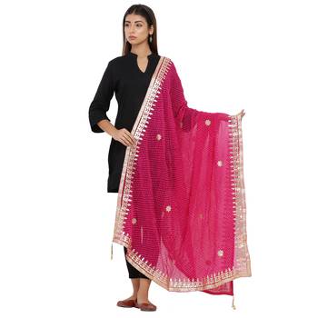 Pink Poly Chiffon Gota Patti Work Dupatta 1