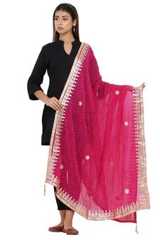 Pink Poly Chiffon Gota Patti Work Dupatta