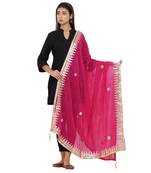 Pink Poly Chiffon Gota Patti Work Dupatta