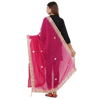Pink Poly Chiffon Gota Patti Work Dupatta 2