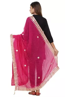 Pink Poly Chiffon Gota Patti Work Dupatta