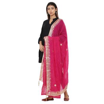 Pink Poly Chiffon Gota Patti Work Dupatta 3