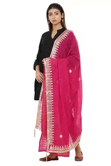 Pink Poly Chiffon Gota Patti Work Dupatta