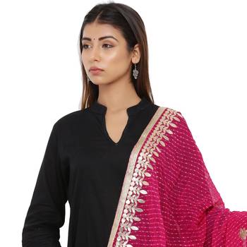 Pink Poly Chiffon Gota Patti Work Dupatta 4