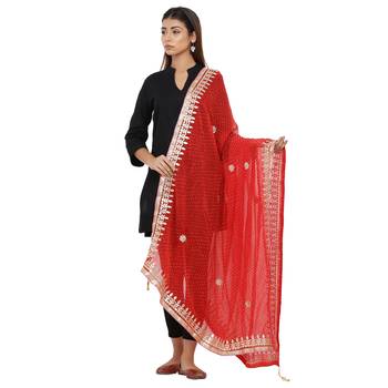 Red Poly Chiffon Gota Patti Work Dupatta 1