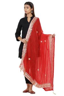 Red Poly Chiffon Gota Patti Work Dupatta