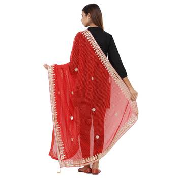 Red Poly Chiffon Gota Patti Work Dupatta 2