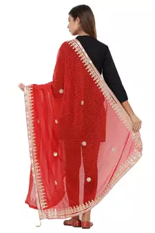 Red Poly Chiffon Gota Patti Work Dupatta