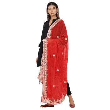 Red Poly Chiffon Gota Patti Work Dupatta 3